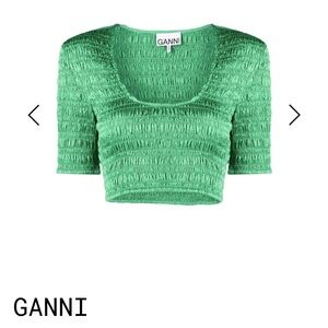 GANNI NWT Green Smocked Crop Top Scoop Neck Size Medium‎